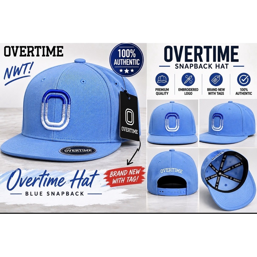 Overtime Blue Snapback Hat NWT Embroidered Logo